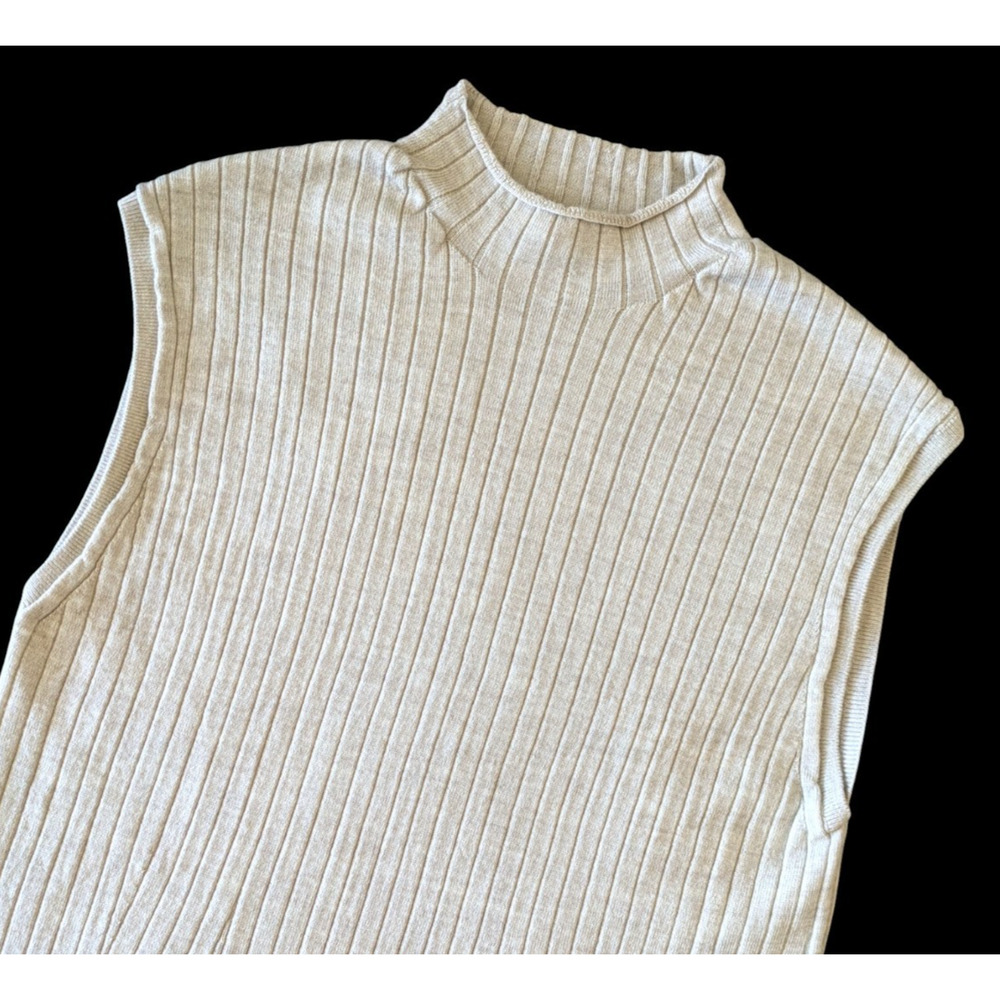 Banana Republic Heather Oatmeal Beige Ribbed Merino Mock Neck Tank Size Large - Picture 4 of 7